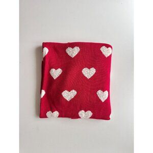 Red White Heart Patterned 100% Cotton Knit Throw Blanket